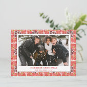 Einfache Vintage Red Pattern Foto Weihnachten (Stehend Vorderseite)