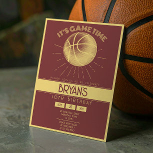 Einfache Vintage Retro Gold Basketball Geburtstag Einladung