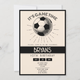 Einfache Vintage Retro Schwarze Fußball-Geburtstag Einladung