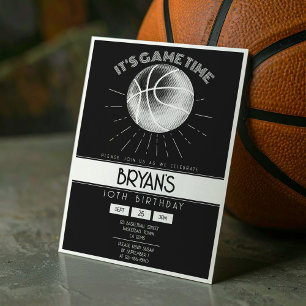 Einfache Vintage Retro Weiße Basketball-Geburtstag Einladung