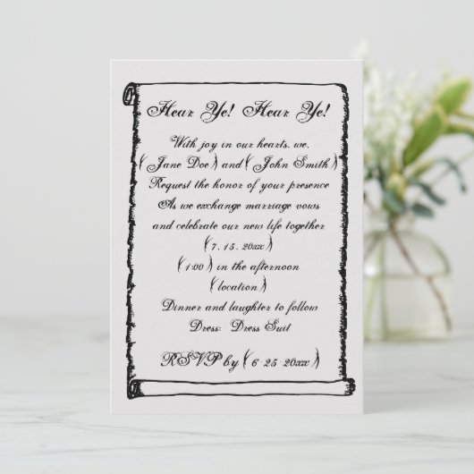 Einfache Vintage Scroll Mittelalterliche Hochzeit Einladung (Stehend Vorderseite)