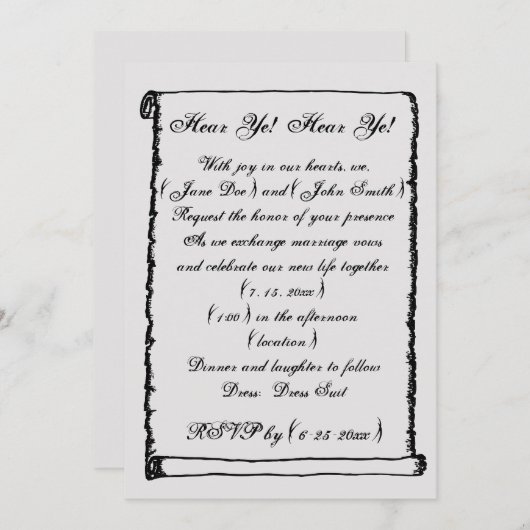 Einfache Vintage Scroll Mittelalterliche Hochzeit Einladung (Vorne/Hinten)