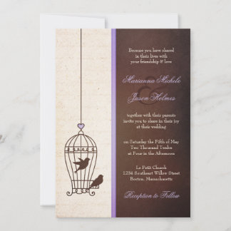 Einfache Vintage Vogelkäfige | Lavender Brown Wedd Einladung