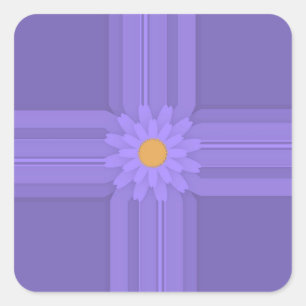 Einfache violette Blume auf Kreuz modernes Metallb Quadratischer Aufkleber