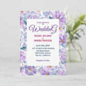 Einfache violette Blumen Hochzeitsfeiern Einladung (Stehend Vorderseite)