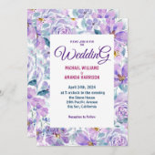 Einfache violette Blumen Hochzeitsfeiern Einladung (Vorne/Hinten)