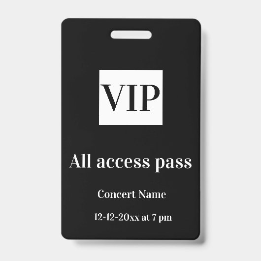 einfache vip alle access pass Konzertnamen besetzt Ausweis (Vorderseite)