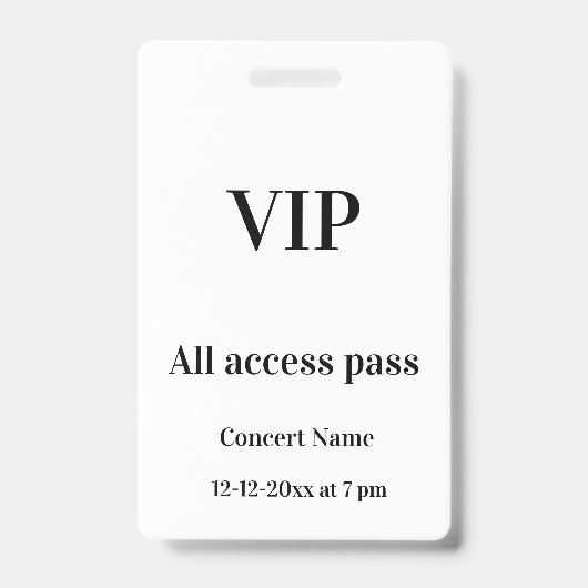 einfache vip alle access pass Konzertnamen besetzt Ausweis (Vorderseite)