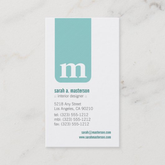 Einfache Visitenkarte für Monogramm-Designer (mint (Vorderseite)