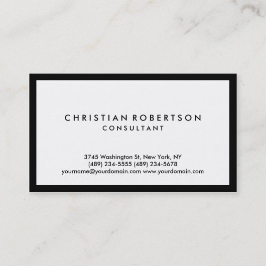 Einfache Visitenkarte für White Black Border Consu (Vorderseite)