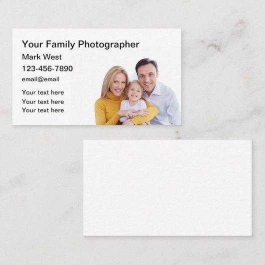 Einfache Visitenkarten für Familienfotografen Visitenkarte (Vorne/Hinten)