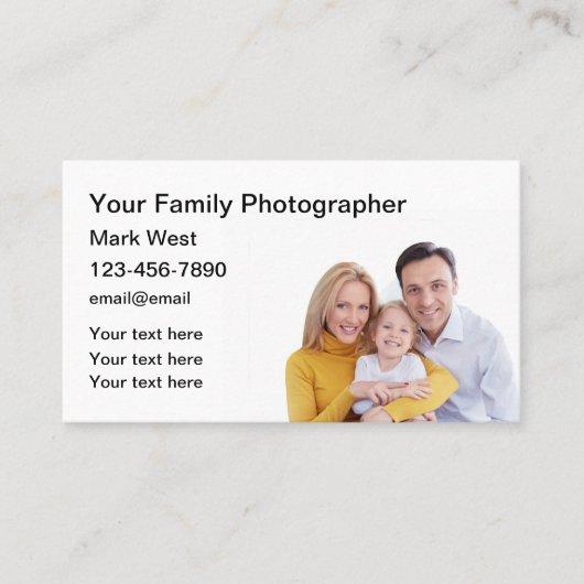 Einfache Visitenkarten für Familienfotografen Visitenkarte (Vorderseite)