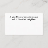 Einfache Visitenkarten für Taxifahrer Visitenkarte (Rückseite)