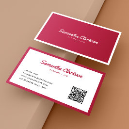 Einfache Viva Magenta Border Script QR Code Visitenkarte