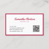 Einfache Viva Magenta Border Script QR Code Visitenkarte (Rückseite)