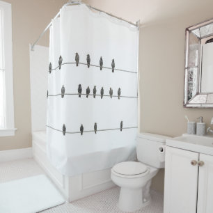 Einfache Vögel auf der Wires Hand Gezeichnet Illu Duschvorhang