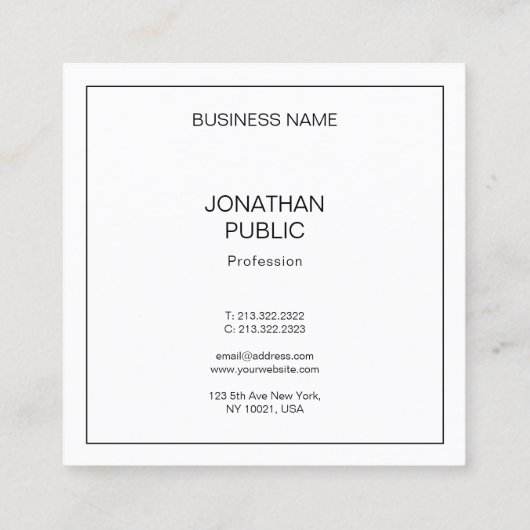 Einfache Vorlage Elegant Modernes Beruflich Quadratische Visitenkarte (Rückseite)