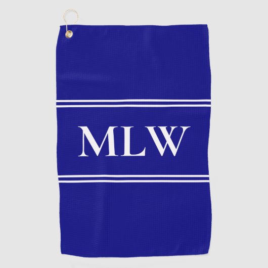Einfache Vorlage für Navy Blue und White Monogram Golfhandtuch (Vorderseite)