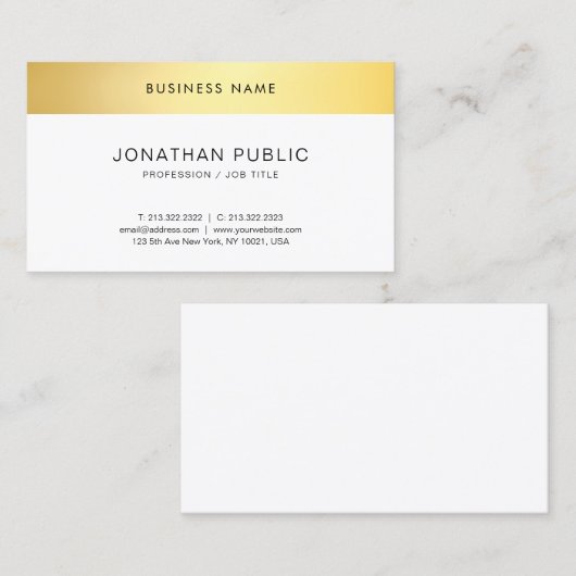 Einfache Vorlage Modernes, elegantes Gold Top Visitenkarte (Vorne/Hinten)