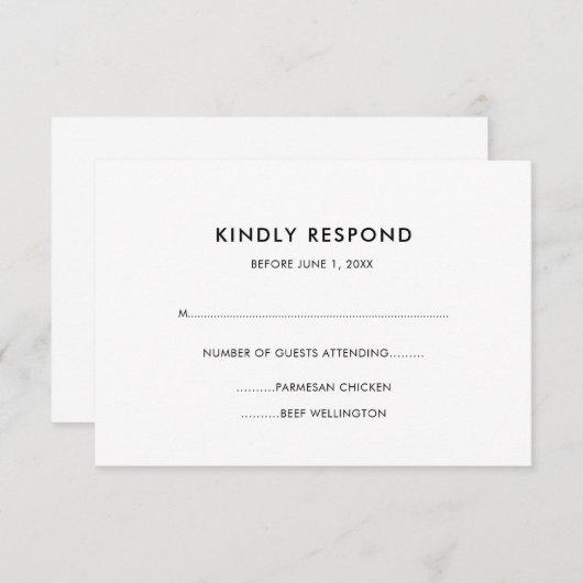 Einfache Wahl zwischen Schwarz und Weiß RSVP Karte (Vorne/Hinten)