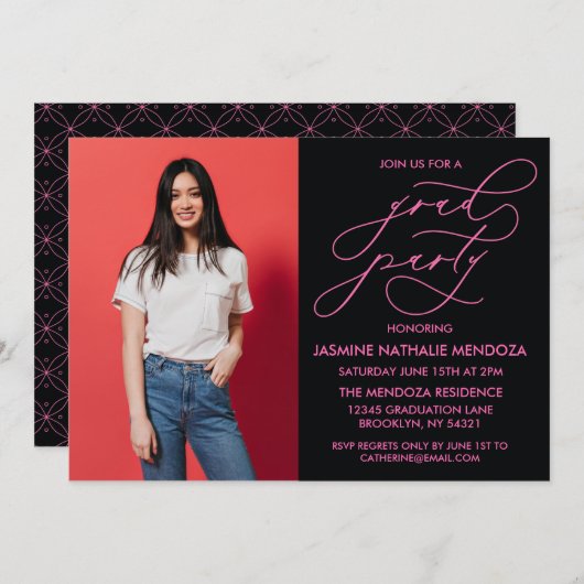 EINFACHE WÄHRUNGSKALLIGRAPHISCHE ABSCHLUSS-EINLADU EINLADUNG (Vorne/Hinten)