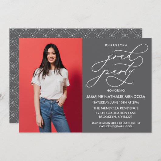 EINFACHE WÄHRUNGSKALLIGRAPHISCHE ABSCHLUSS-EINLADU EINLADUNG (Vorne/Hinten)