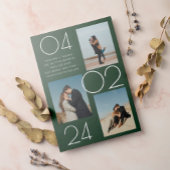 Einfache Waldgrün 3 Foto Hochzeit speichern das Da Magneteinladung