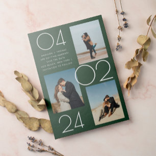 Einfache Waldgrün 3 Foto Hochzeit speichern das Da Magneteinladung