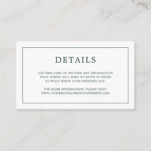 Einfache Waldgrüne Monogram Elegant Hochzeit Begleitkarte
