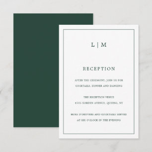 Einfache Waldgrüne Monogram Elegant Hochzeit Begleitkarte