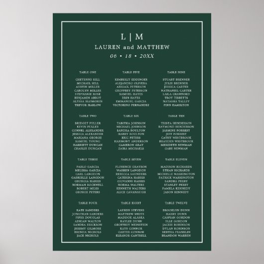 Einfache Waldgrüne Monogram Elegant Hochzeit Poster (Vorne)