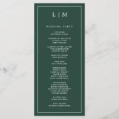 Einfache Waldgrüne Monogram Elegant Hochzeit Programm (Rückseite)