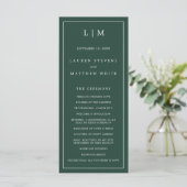 Einfache Waldgrüne Monogram Elegant Hochzeit Programm (Stehend Vorderseite)