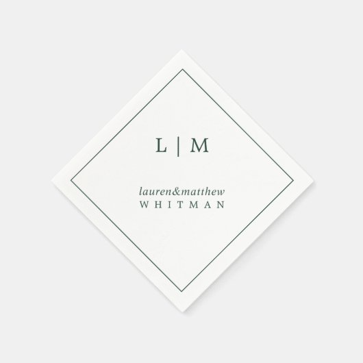 Einfache Waldgrüne Monogram Elegant Hochzeit Serviette (Ecke)