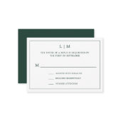 Einfache Waldgrüne Monogram Mini Wedding RSVP Mitteilungskarte (Vorderseite/Rückseite Beispiel)