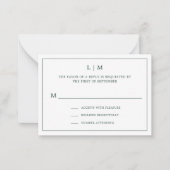 Einfache Waldgrüne Monogram Mini Wedding RSVP Mitteilungskarte (Vorderseite)