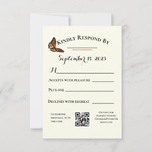 Einfache waldgrüne UAWG mit Monarch Butterfly QR RSVP Karte