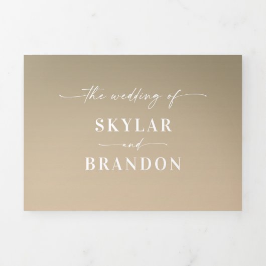 Einfache waldgrüne und gelbe goldene Ombre Hochzei Dreifach Gefaltete Einladung (Cover)