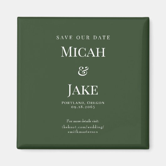 Einfache waldgrüne und weiße Hochzeit Rettete unse Magnet (Vorne)