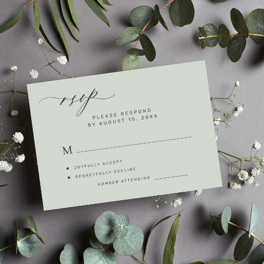 Einfache Waldschlucht-grüne Hochzeit RSVP-Karte Einladung