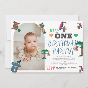 Einfache Waldtiere Einladung zum ersten Geburtstag