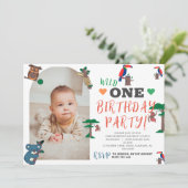 Einfache Waldtiere Einladung zum ersten Geburtstag (Stehend Vorderseite)