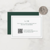 Einfache walzgrüne Monogramm QR-Code Hochzeit RSVP Mitteilungskarte (Vorderseite/Rückseite Beispiel)