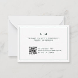 Einfache walzgrüne Monogramm QR-Code Hochzeit RSVP Mitteilungskarte