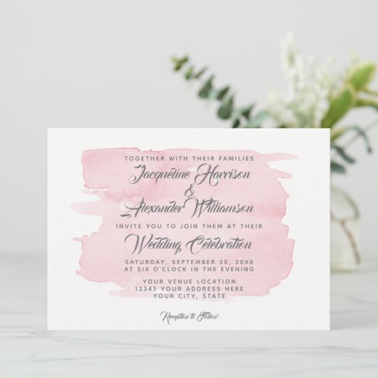 Einfache Wash Pink Pinselstriche Modern Einladung (Stehend Vorderseite)