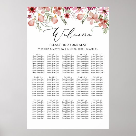 Einfache Wasserfarbe 15 Tische Hochzeitskarte Poster (Vorne)