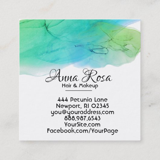 *~* Einfache Wasserfarbe Abstrakt Aqua Blue Modern Quadratische Visitenkarte (Rückseite)