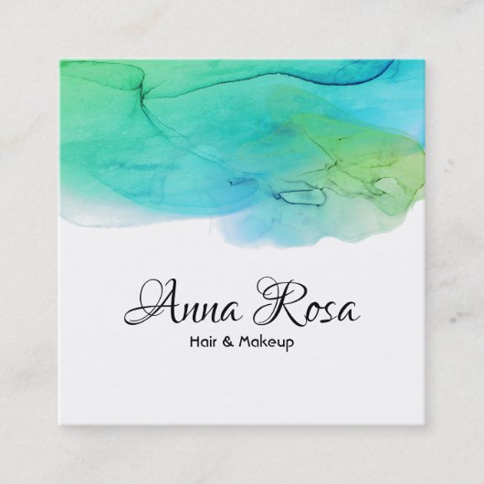 *~* Einfache Wasserfarbe Abstrakt Aqua Blue Modern Quadratische Visitenkarte (Vorderseite)