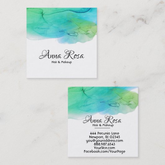 *~* Einfache Wasserfarbe Abstrakt Aqua Blue Modern Quadratische Visitenkarte (Vorne/Hinten)