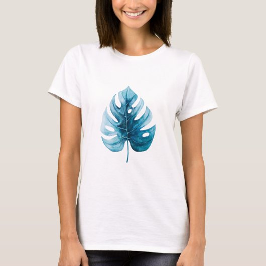 Einfache Wasserfarbe Blaue Monstera T-Shirt (Vorderseite)